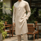 Leather Cotton Mens Indian Kurta set in Beige - for Sangeet, Mehndi, Eid Celebration (with smart trousers) - Prachy Creations