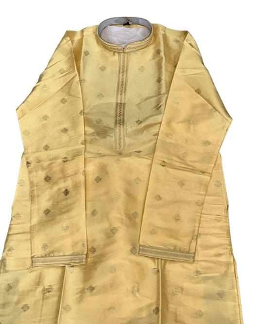 Lemon / Haldi Yellow - Banarasi Handloom Brocade Mens Indian Kurta set with Trousers - UK Stock - Weddings / Walimas , Sangeet, Diwali, Eid, Mehndi / Henna - VEE2629 VY - Prachy Creations