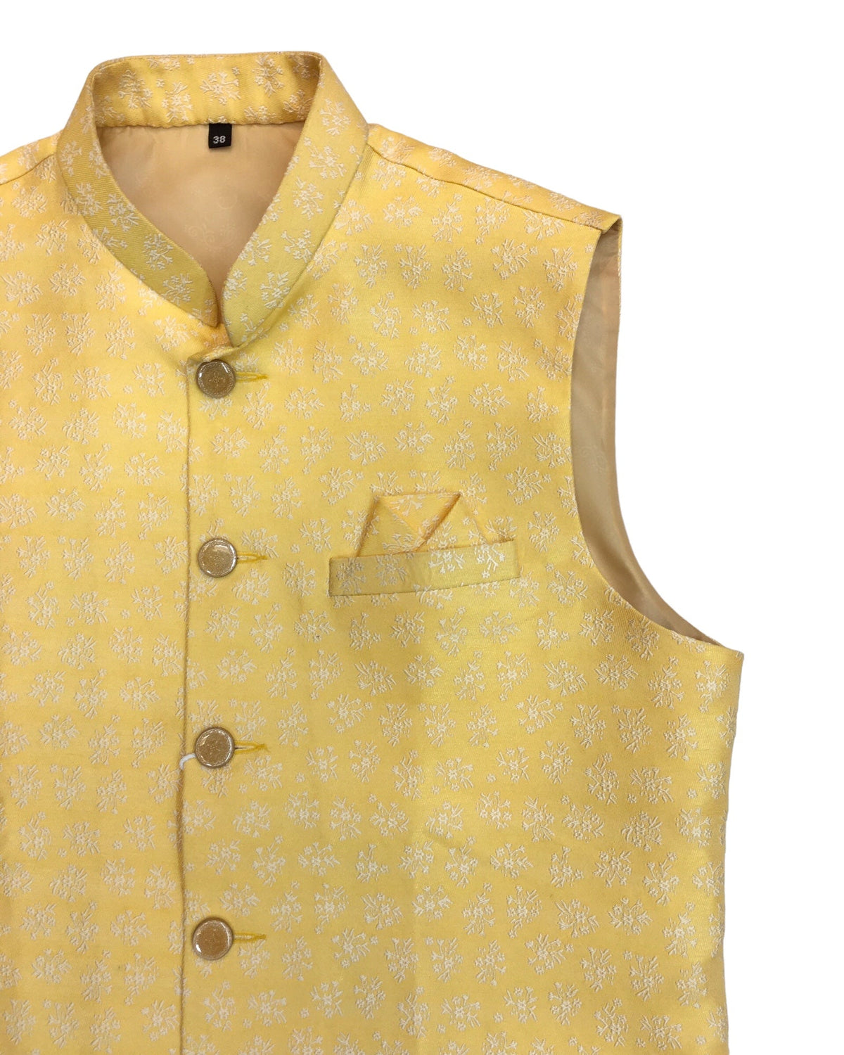 Lemon Yellow - Handloom Brocade Indian Mens Waistcoat / Bandi - Bollywood - CS2404 KV 0524 - Prachy Creations