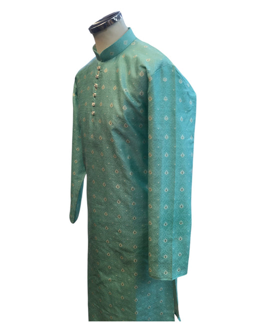 Light Blue - Handloom Self Brocade Mens Indian Kurta set - Weddings / Walimas , Sangeet, Mehndi / Henna , Eid / Diwali - BS2501 01VP25 - Prachy Creations