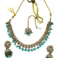 Light Blue - Medium Size Antique Gold Finish Necklace Set with Earrings & Head Piece - RAK417 08R25 - Prachy Creations