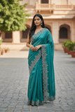 Light Blue - Rich Saree with Stone Work and Blouse Piece - UK stock - 24hr Dispatch - RS2502 TH - Prachy Creations