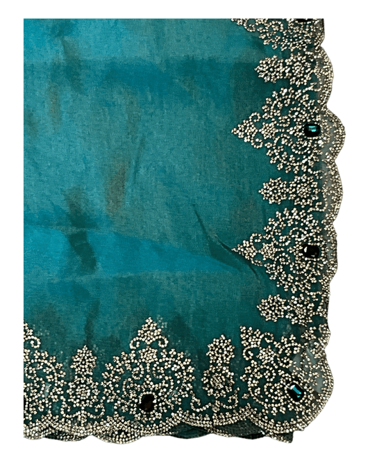 Light Blue - Rich Saree with Stone Work and Blouse Piece - UK stock - 24hr Dispatch - RS2502 TH - Prachy Creations