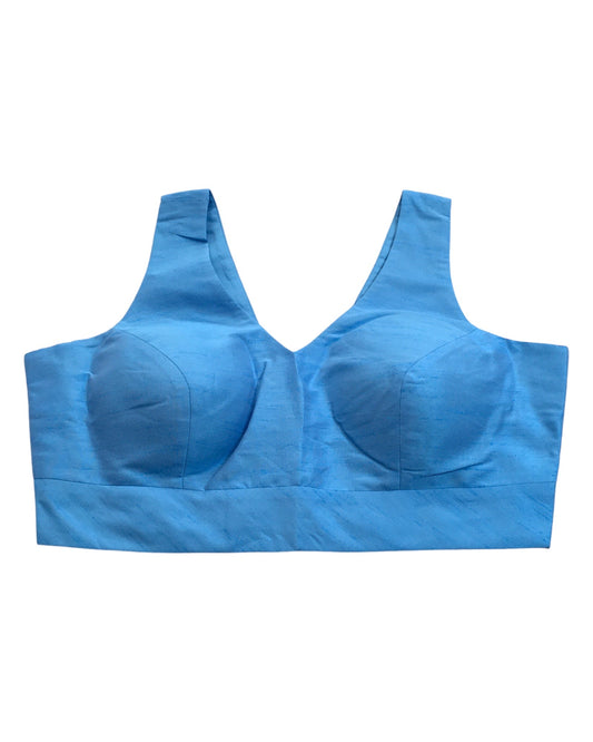 Light Blue - Silky Saree blouse with cups, Sleeveless - 42" - UK Stock - Quick Delivery - RNK - R722A-KY - Prachy Creations