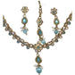 Light Blue - Small Size Antique Gold Finish Necklace Set with Earrings & Head Piece /Tika- SLV78 11Ap24 - Prachy Creations