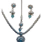 Light Blue - Small Size Silver Finish Necklace Set with Earrings & Head Piece /Tika- SLV79 11A24 - Prachy Creations