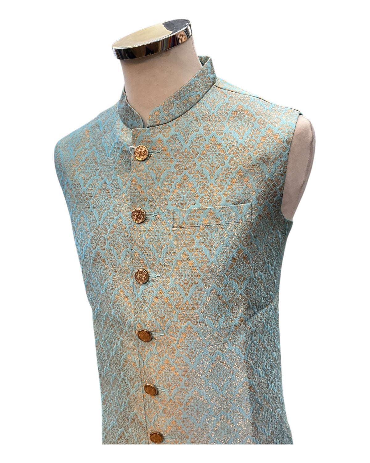 Light Blue / Turquoise - Brocade - Mens Indian Waistcoat - UK Stock - VNS-JKT53 10KK25 - Prachy Creations