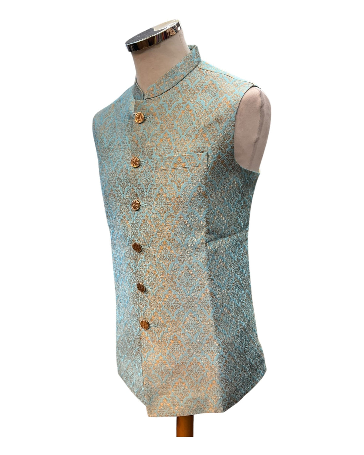 Light Blue / Turquoise - Brocade - Mens Indian Waistcoat - UK Stock - VNS-JKT53 10KK25 - Prachy Creations