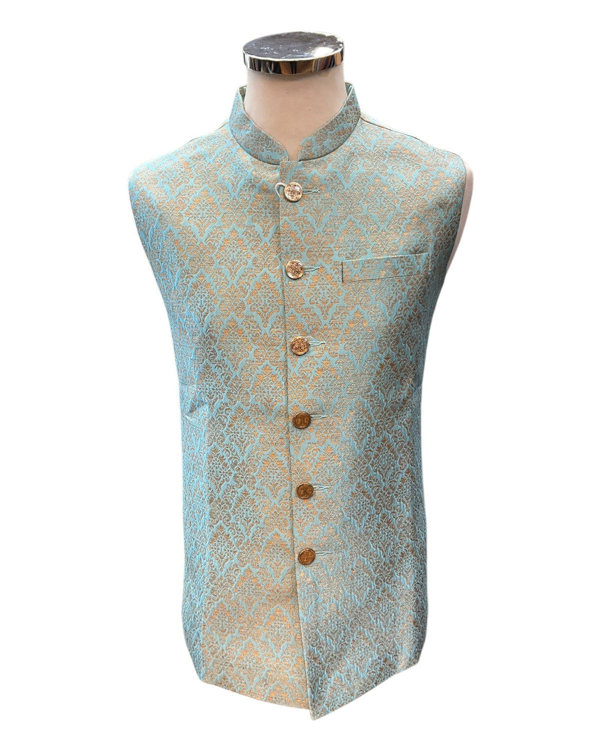 Light Blue / Turquoise - Brocade - Mens Indian Waistcoat - UK Stock - VNS-JKT53 10KK25 - Prachy Creations