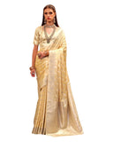 Light Gold - Handloom -Silky Banarasi Saree with Blouse Piece - SHEGOL275 10KH25 - Prachy Creations