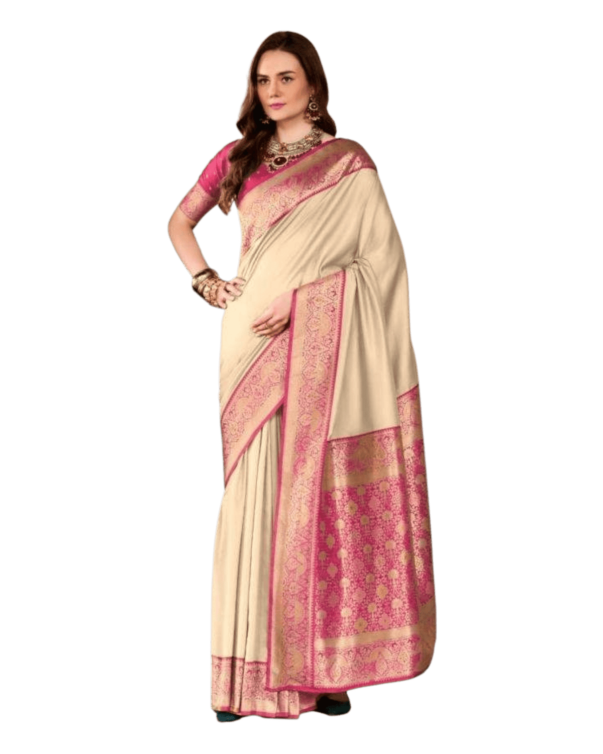 Light Gold - Silky Handloom Banarasi Saree with Blouse Piece - 12KH25 RP389 - Prachy Creations