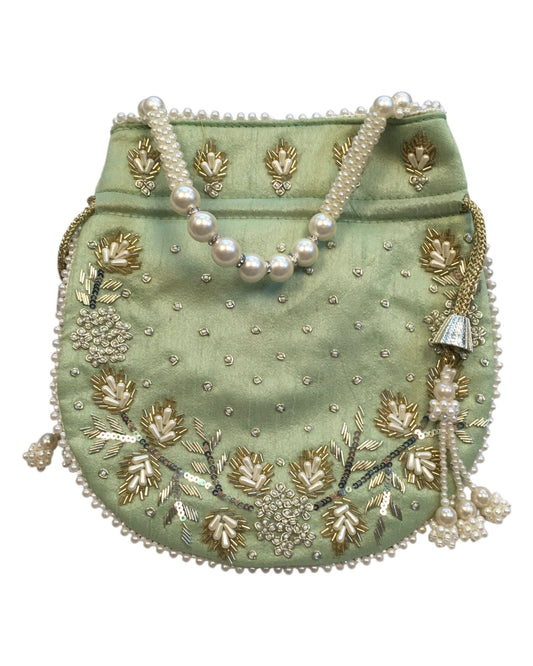 Light Green - Silky Bollywood Ladies Potli / Pouch Style HandBag - GJ21 10Rp24 - Prachy Creations
