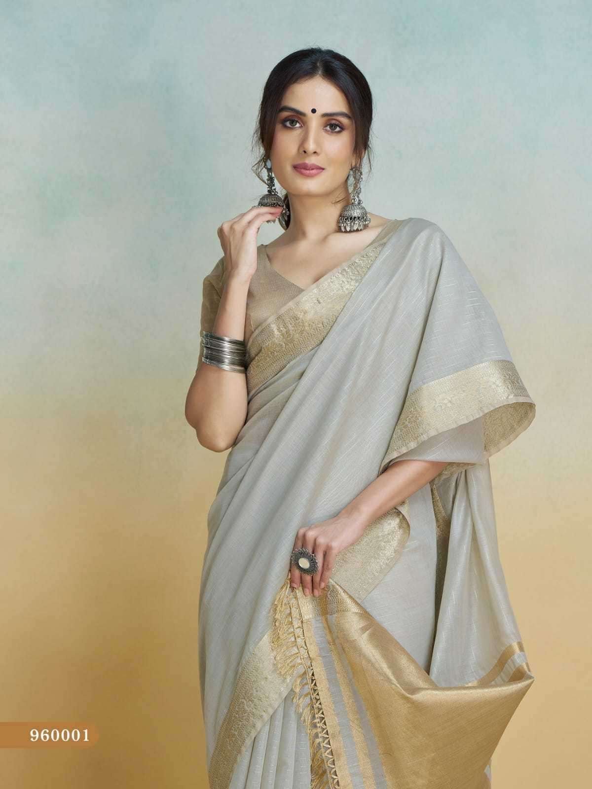 Light Grey - Handloom -Cotton Silky Banarasi Saree with Blouse Piece - SHISLI960001 10KT25 - Prachy Creations