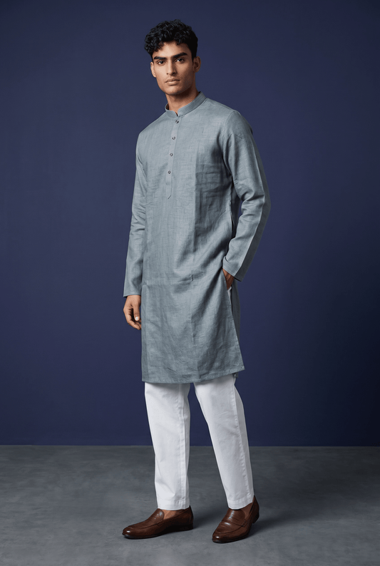 Light Grey - Premium Linen Mens Indian Kurta set - UK Stock - Weddings / Walimas , Sangeet, Diwali, Eid, Mehndi / Henna - VEE1365 KP - Prachy Creations