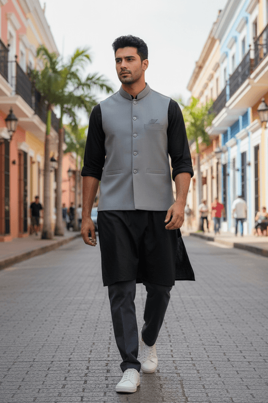 Light Grey - Suede - Mens Indian Waistcoat - UK Stock - 24 hr Dispatch - KCS2601 03KT26 - Prachy Creations
