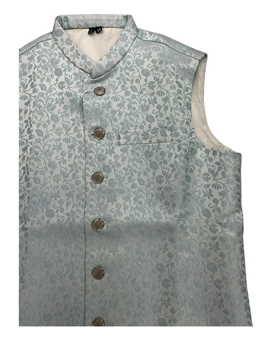 Light Pastel Blue - Banarasi Self Brocade - Premium Mens Waistcoat - VNS-JKT17 10KP25 - Prachy Creations