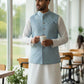 Light Pastel Blue - Banarasi Self Brocade - Premium Mens Waistcoat - VNS-JKT17 10KP25 - Prachy Creations
