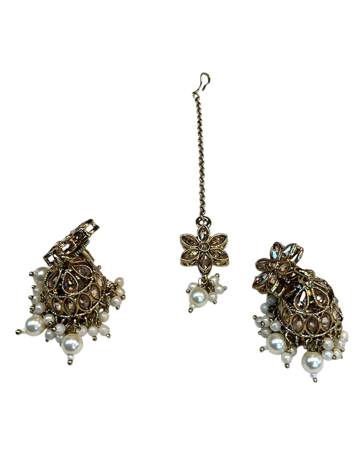 Light Pearl - Large Size Antique Gold Finish Long Necklace Set with Earrings - RAK408 KY 0525 - Prachy Creations