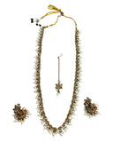 Light Pearl - Large Size Antique Gold Finish Long Necklace Set with Earrings - RAK408 KY 0525 - Prachy Creations