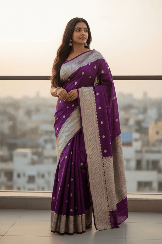 Light Purple - Traditional Handloom Banarasi Sari / Saree - with Blouse Piece - SN2405 11TP24 - Prachy Creations