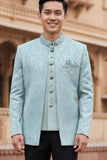 Light Sea Green - PREMIUM Slim Fit Mens BandhGala / Prince / Chinese Collar Open Jacket with inside Waistcoat- Fantastic Fit - CS2506 JA 0625 - Prachy Creations