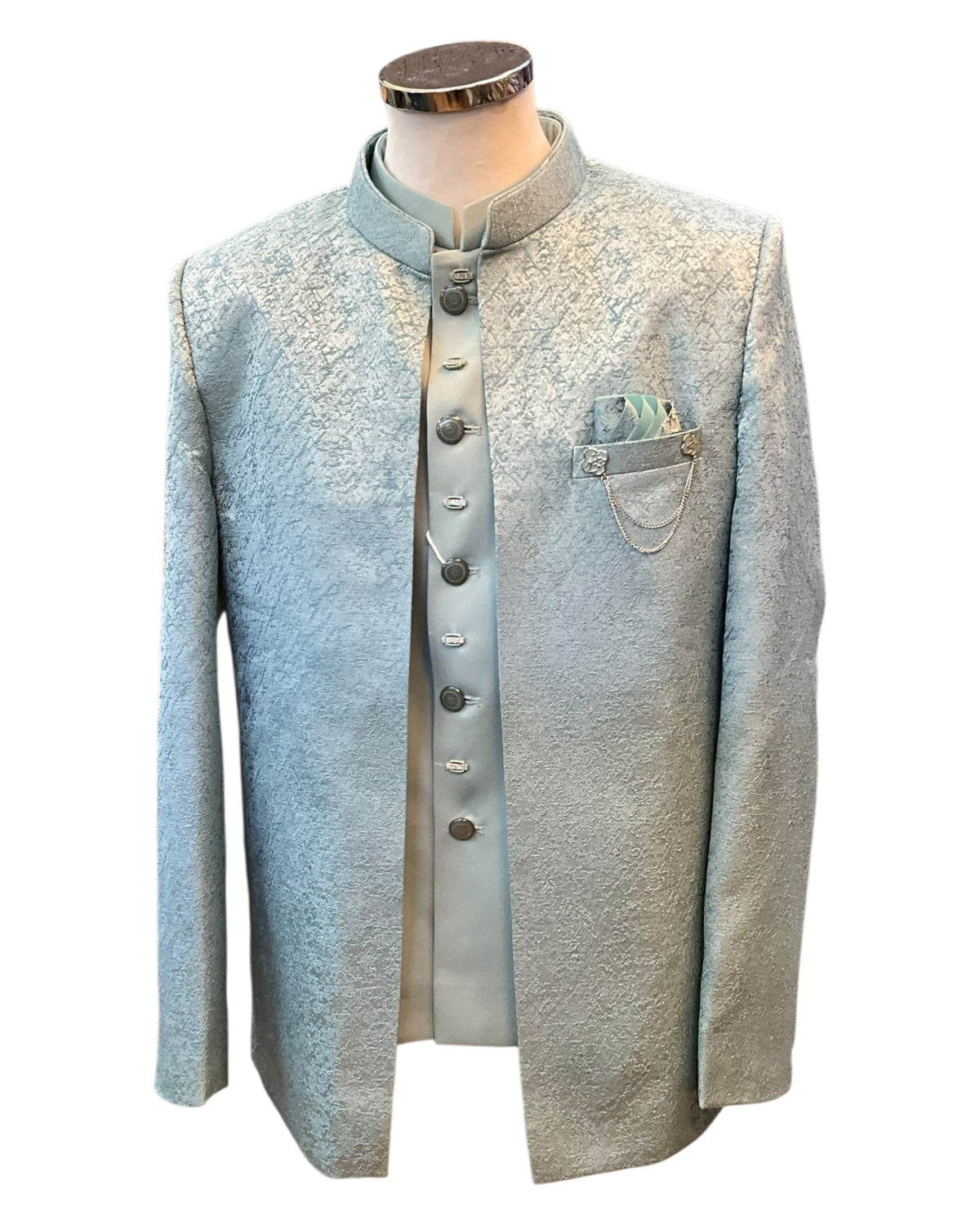 Light Sea Green - PREMIUM Slim Fit Mens BandhGala / Prince / Chinese Collar Open Jacket with inside Waistcoat- Fantastic Fit - CS2506 JA 0625 - Prachy Creations