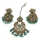 Light Turquoise Blue - Large Size Antique Gold Finish Necklace Set with Earrings & Tika (Head Piece) - UK Stock - GGA17 08KK25 - Prachy Creations