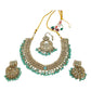 Light Turquoise Blue - Large Size Antique Gold Finish Necklace Set with Earrings & Tika (Head Piece) - UK Stock - GGA17 08KK25 - Prachy Creations