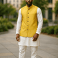 Light Yellow / Lemon - Banarasi Handloom Brocade Mens Waistcoat - KCS2506 05KJ25 - Prachy Creations