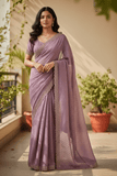Lilac - Classic Satin Crepe Saree with Stone Work and Blouse Piece - UK stock - 24hr Dispatch - RS2533 VJ - Prachy Creations