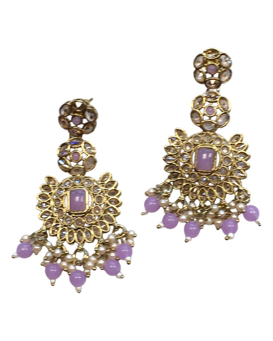 Lilac - Large - Antique Gold Finish Traditional Earrings - Bollywood - Weddings - PRI1773 11Tp24 - Prachy Creations
