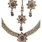 Lilac - Medium Size Antique Gold Finish Necklace Set with Earrings & Head Piece /Tika- SLV80 11H24 - Prachy Creations