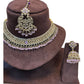Lilac - Medium Size Antique Gold Finish Necklace Set with Earrings & Tika Head piece - GGA05 KV 0525 - Prachy Creations