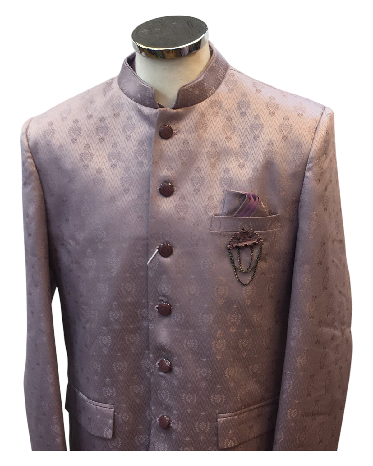 Lilac / Pink - PREMIUM Slim Fit Mens Self Brocade BandhGala / Prince / Chinese Collar Jacket with Long Waistcoat - Fantastic Fit - CS2505 01PY25 - Prachy Creations