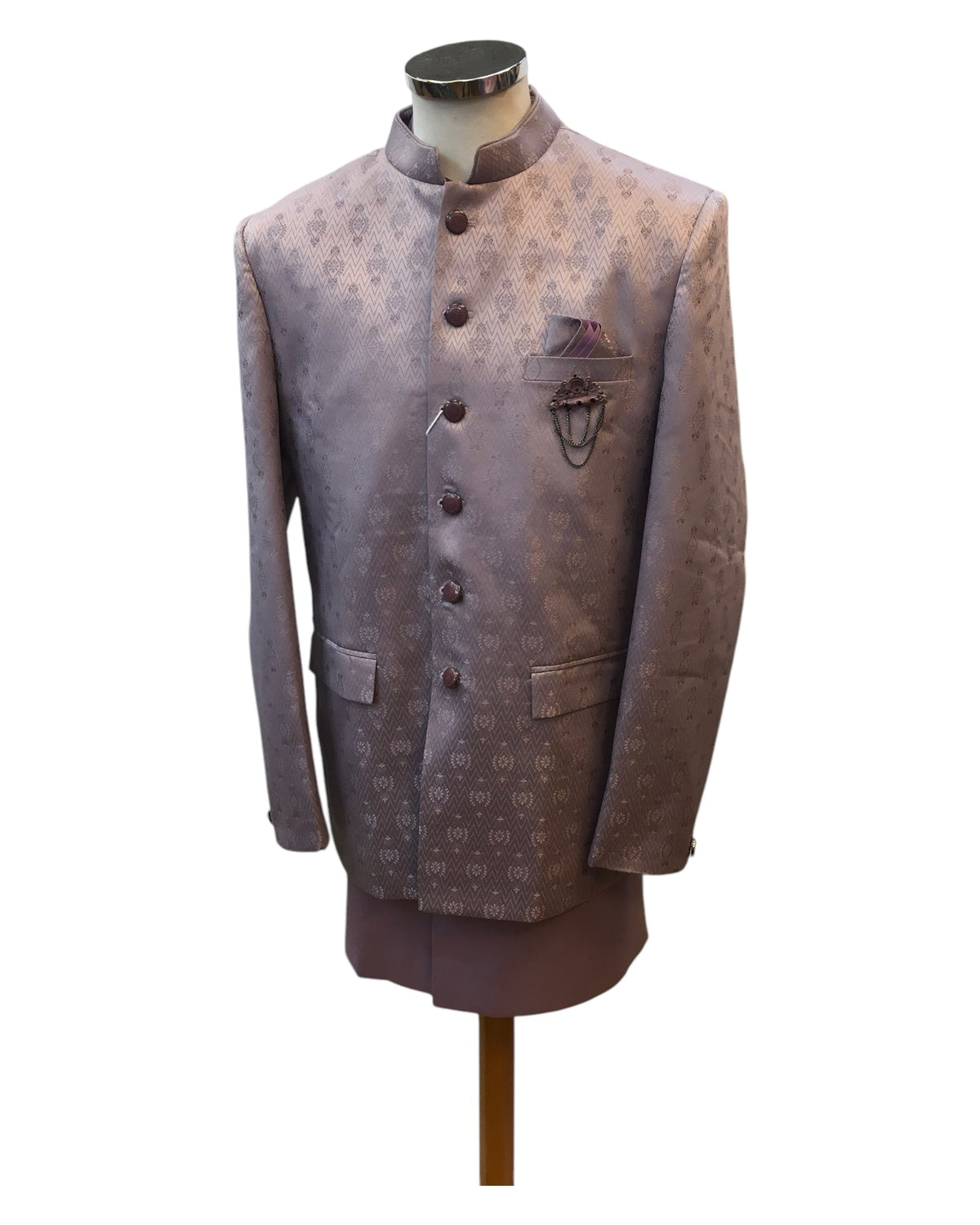 Lilac / Pink - PREMIUM Slim Fit Mens Self Brocade BandhGala / Prince / Chinese Collar Jacket with Long Waistcoat - Fantastic Fit - CS2505 01PY25 - Prachy Creations