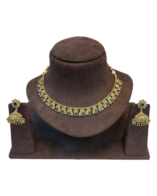 Lilac / Purple - Medium Size Antique Gold Finish Necklace Set - AE2508 H 0525 - Prachy Creations