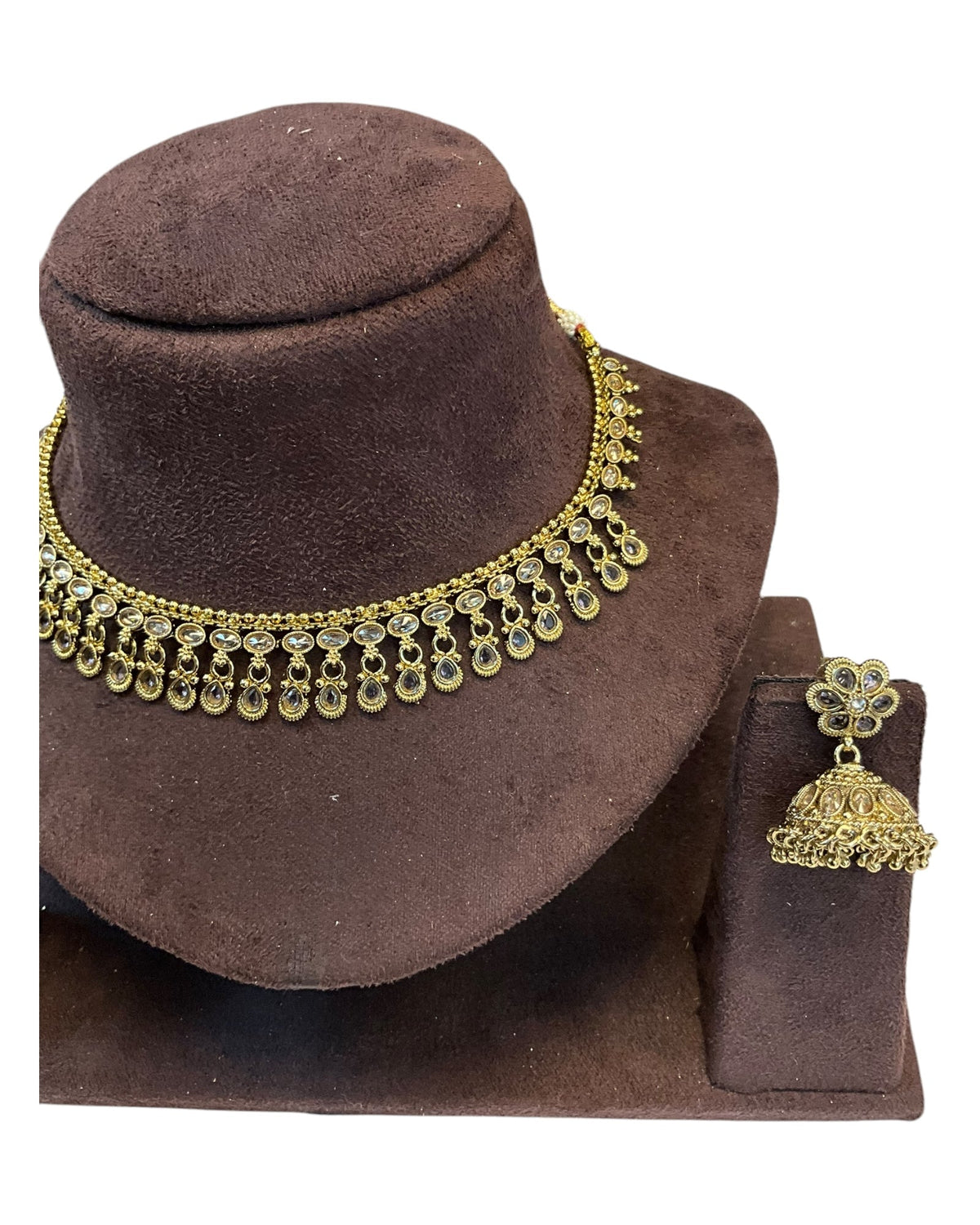 Lilac / Purple - Small Size Antique Gold Finish Necklace Set - AE2506 C 0525 - Prachy Creations