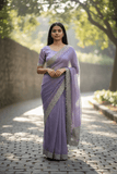 Lilac - Rich Saree with Thread / Stone Embroidery and Blouse Piece - UK stock - 24hr Dispatch - RS2525 VJ - Prachy Creations