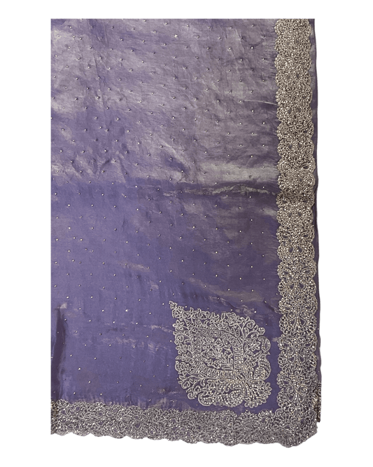 Lilac - Rich Saree with Thread / Stone Embroidery and Blouse Piece - UK stock - 24hr Dispatch - RS2525 VJ - Prachy Creations