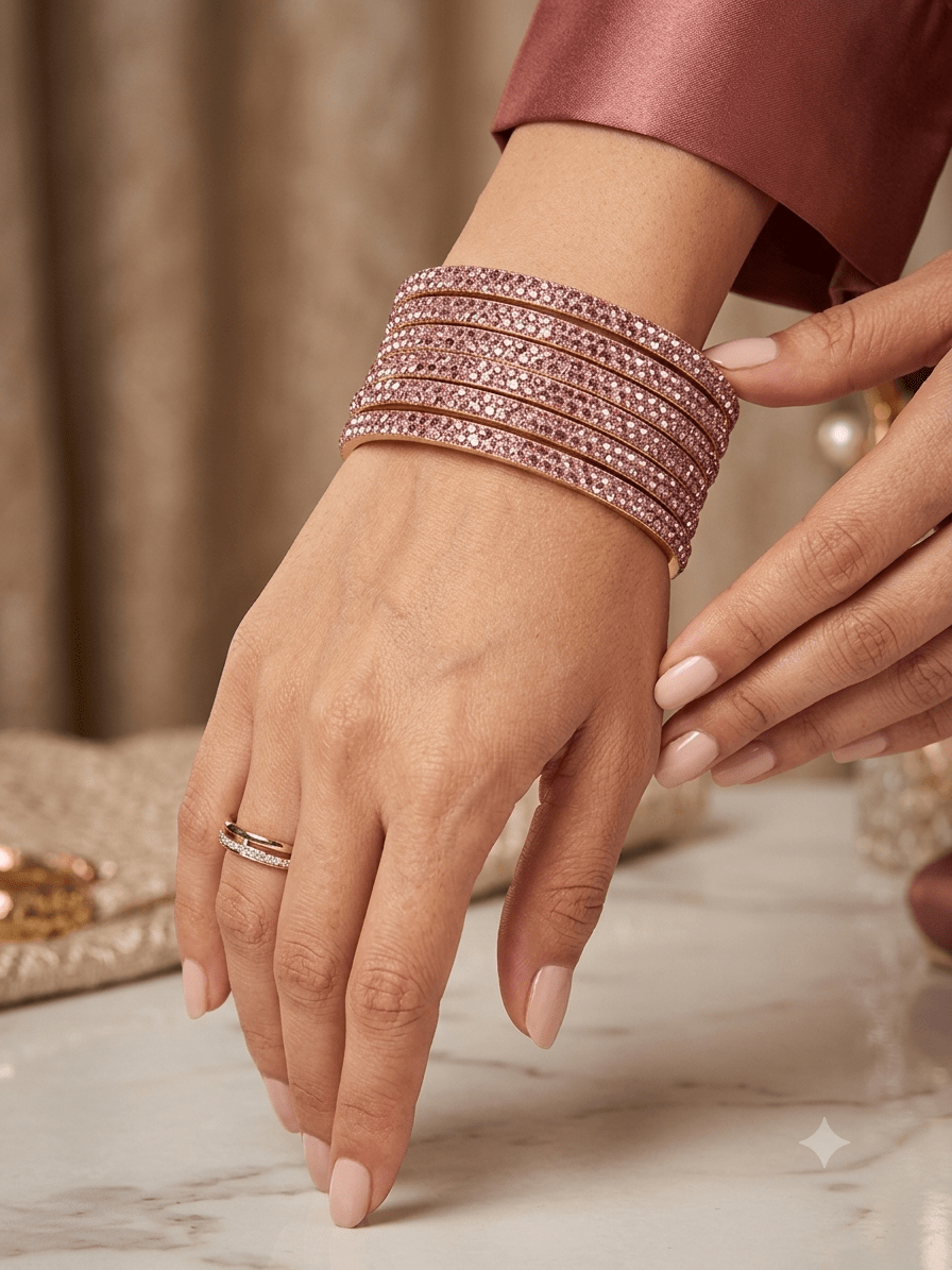Lilac - Set of 8 Stone Bangles - M to XXL - HAN2601 07Ka26 - Prachy Creations