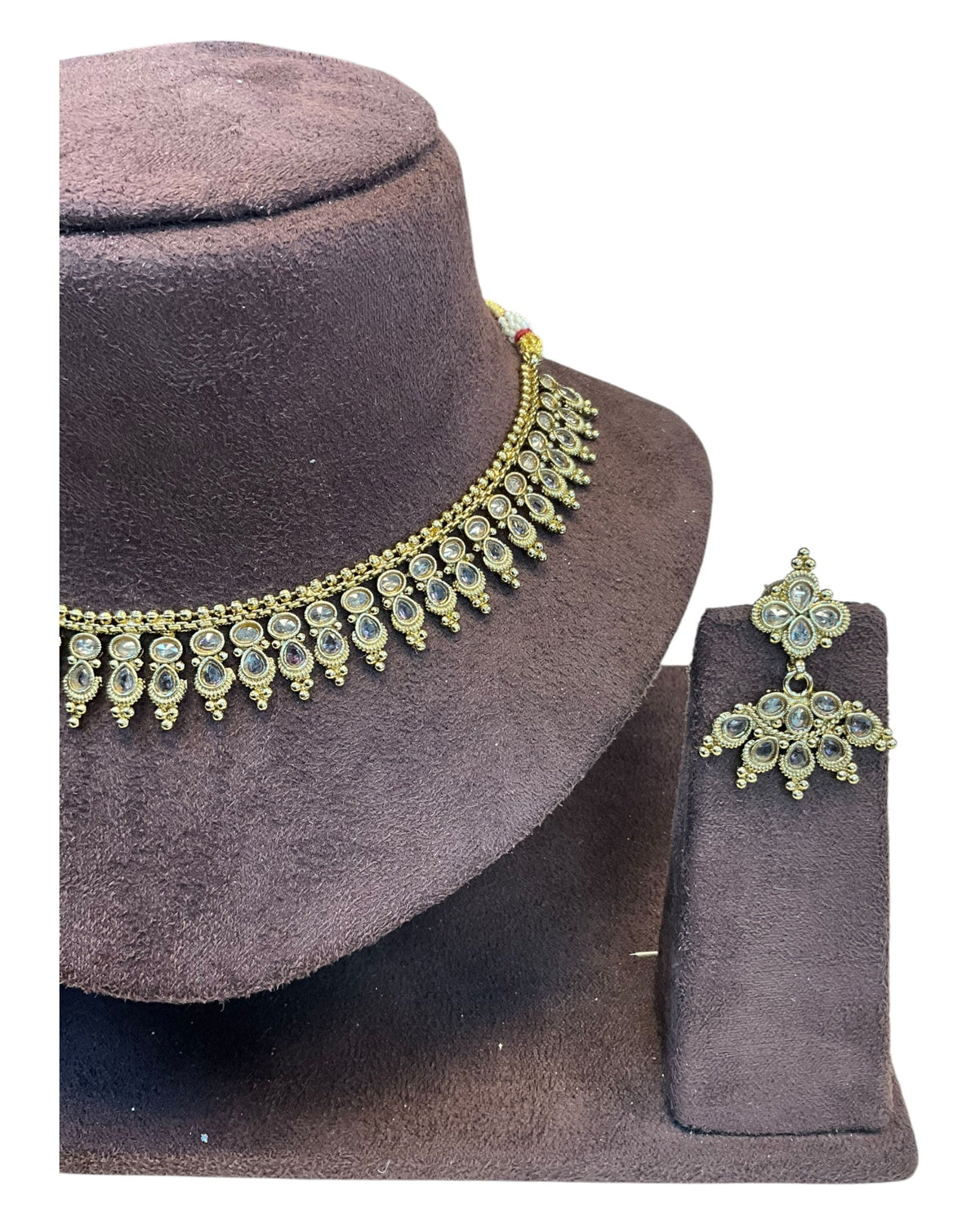 Lilac - Small Size Antique Gold Finish Necklace Set with Earrings - AE2501 A 0525 - Prachy Creations