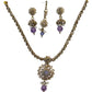 Lilac - Small Size Antique Gold Finish Necklace Set with Earrings & Head Piece /Tika- SLV79 11A24 - Prachy Creations