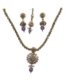 Lilac - Small Size Antique Gold Finish Necklace Set with Earrings & Head Piece /Tika- SLV79 11A24 - Prachy Creations