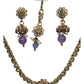 Lilac - Small Size Antique Gold Finish Necklace Set with Earrings & Head Piece /Tika- SLV79 11A24 - Prachy Creations