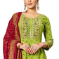 Lime Green - Cotton Block Printed Long Dress with Dupatta - Available in Sizes 14(40") & 20 (46") - BH1007 KK 0924 - Prachy Creations