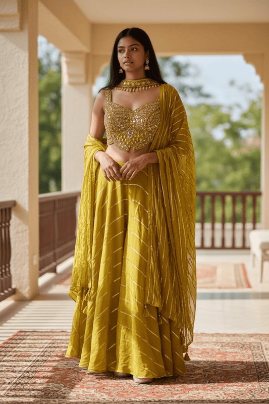 Lime Green - Designer Ladies Short Top Palazzo Trousers Suit - Size 10 (36") - VMK NIDHI CY - Prachy Creations