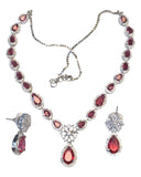 Magenta - American Diamond Style Silver Finish Small Size Necklace Set with Earrings - AE2422 11H24 - Prachy Creations