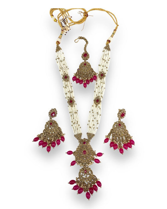 Magenta - Antique Gold Finish Choker Necklace set - Bollywood - Weddings - JIG475 VY 0523 - Prachy Creations