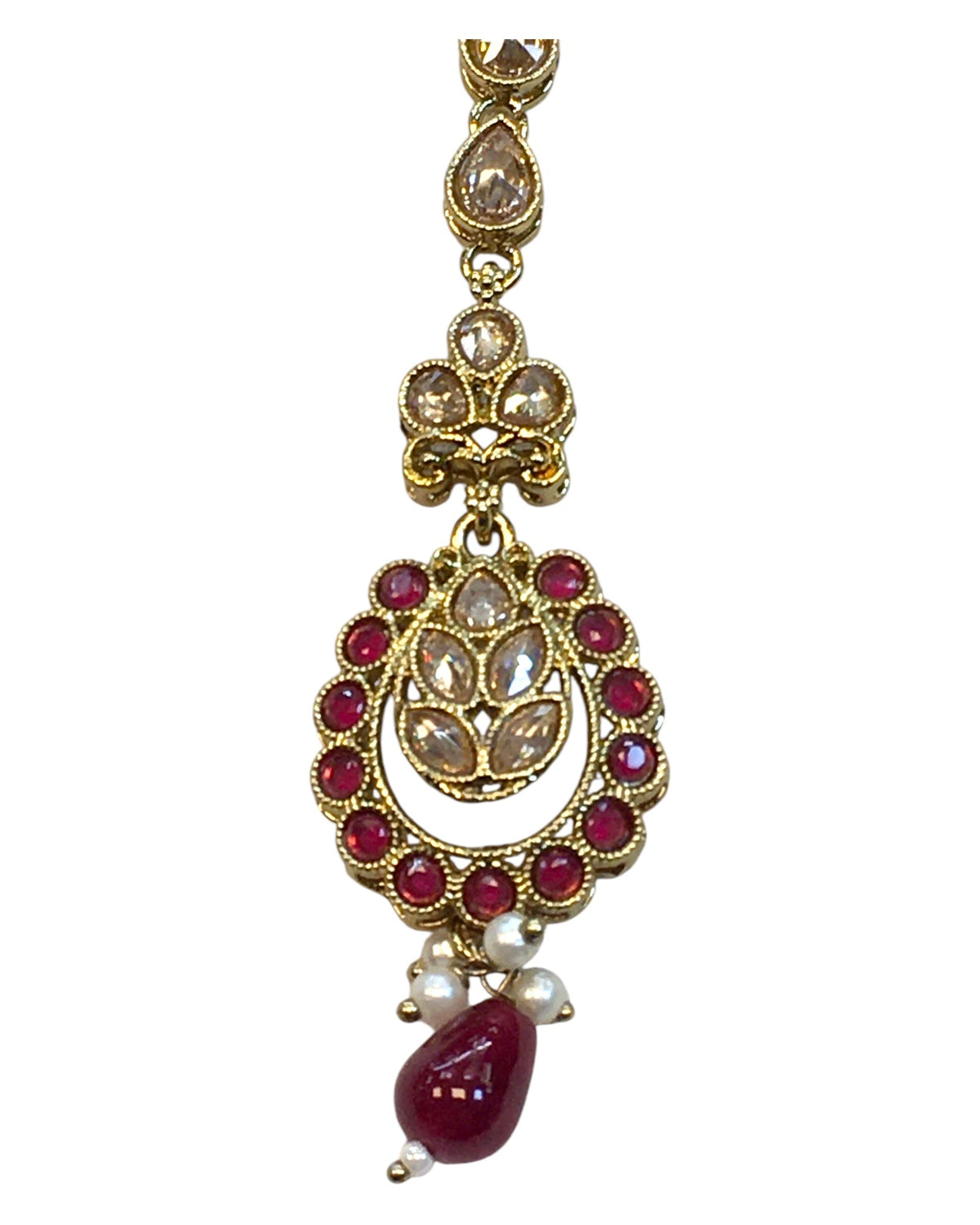 Magenta - Antique Gold Finish Medium Size Tika Head Piece - Indian Ladies Fashion Jewellery - AE2435 11Vp24 - Prachy Creations