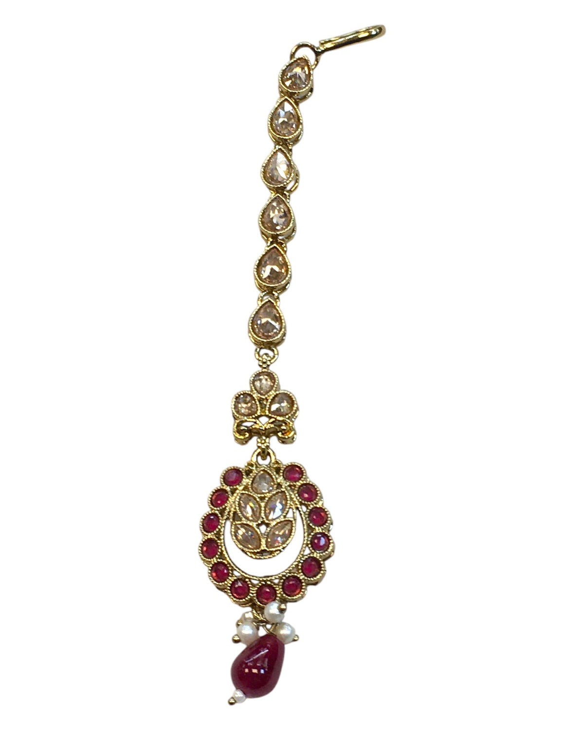 Magenta - Antique Gold Finish Medium Size Tika Head Piece - Indian Ladies Fashion Jewellery - AE2435 11Vp24 - Prachy Creations